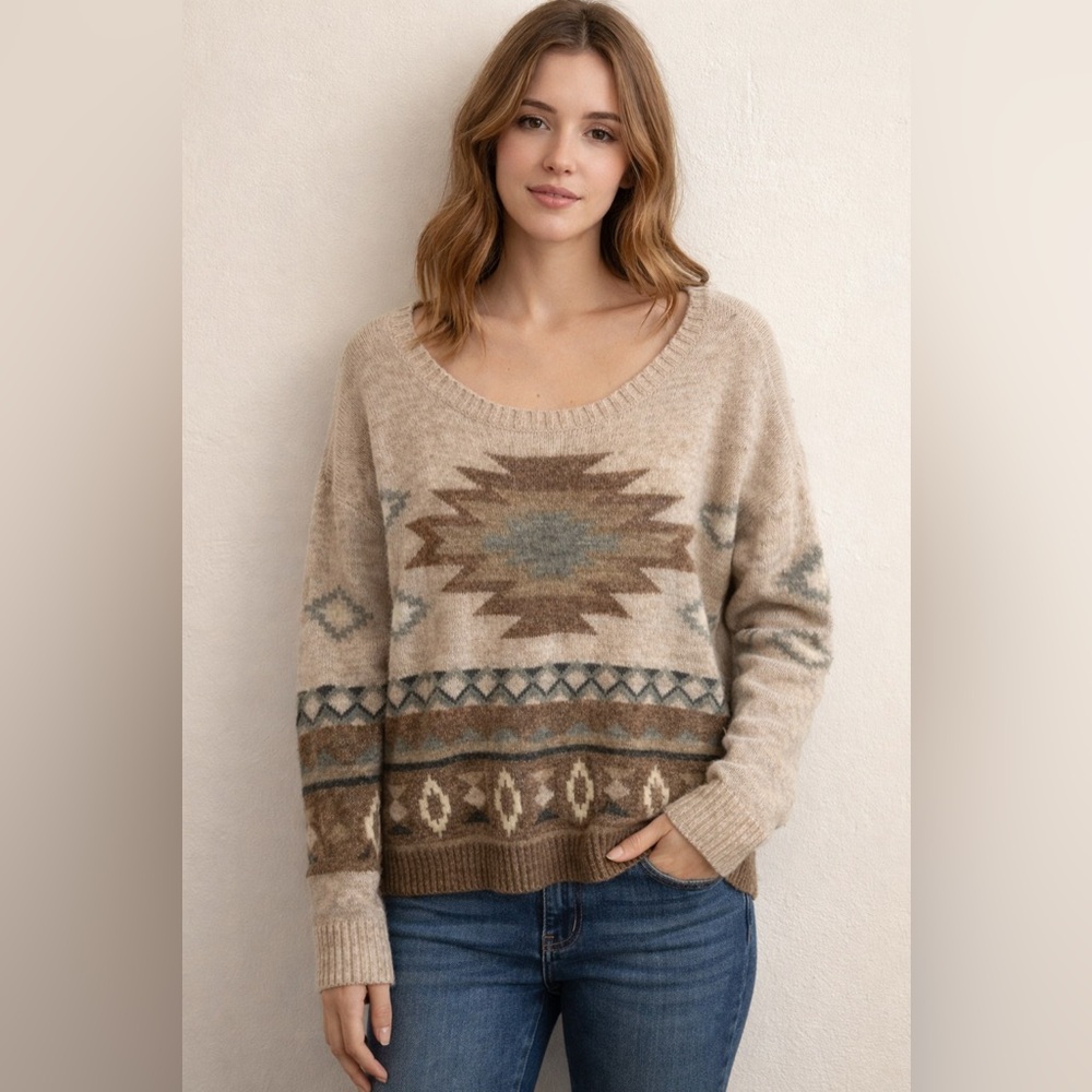 American Eagle Outfitters Beige Patterned Sweater wool « Aztec » size medium
